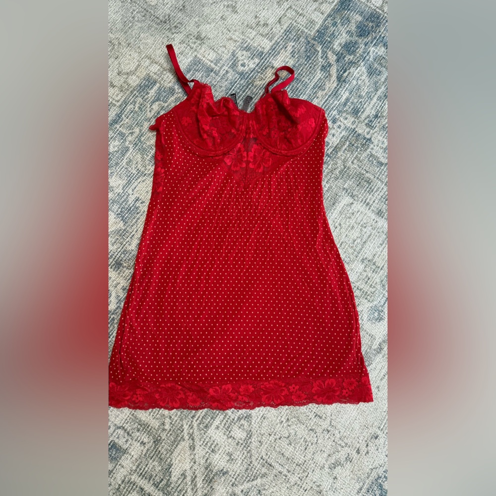 Victoria's Secret Red Lace & Polka Dot Slip